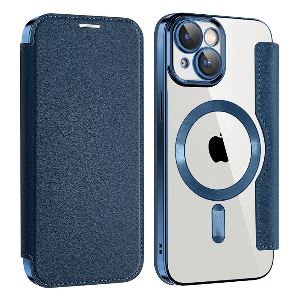 Coque MagSafe pour Apple iPhone 15 Plus, Techsuit, SmartMag Book, Bleue