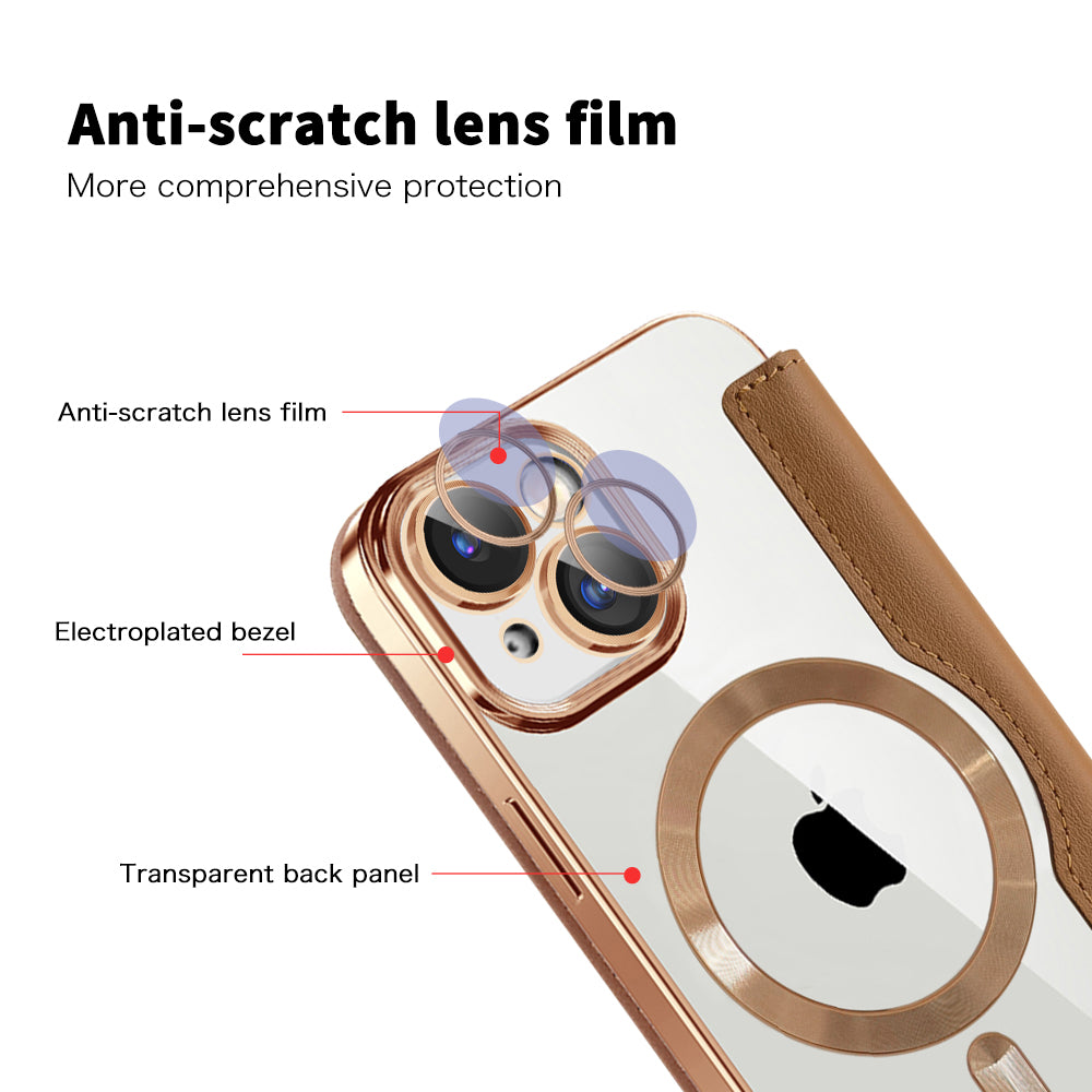 Coque MagSafe pour Apple iPhone 15 Plus, Techsuit, SmartMag Book, Marron