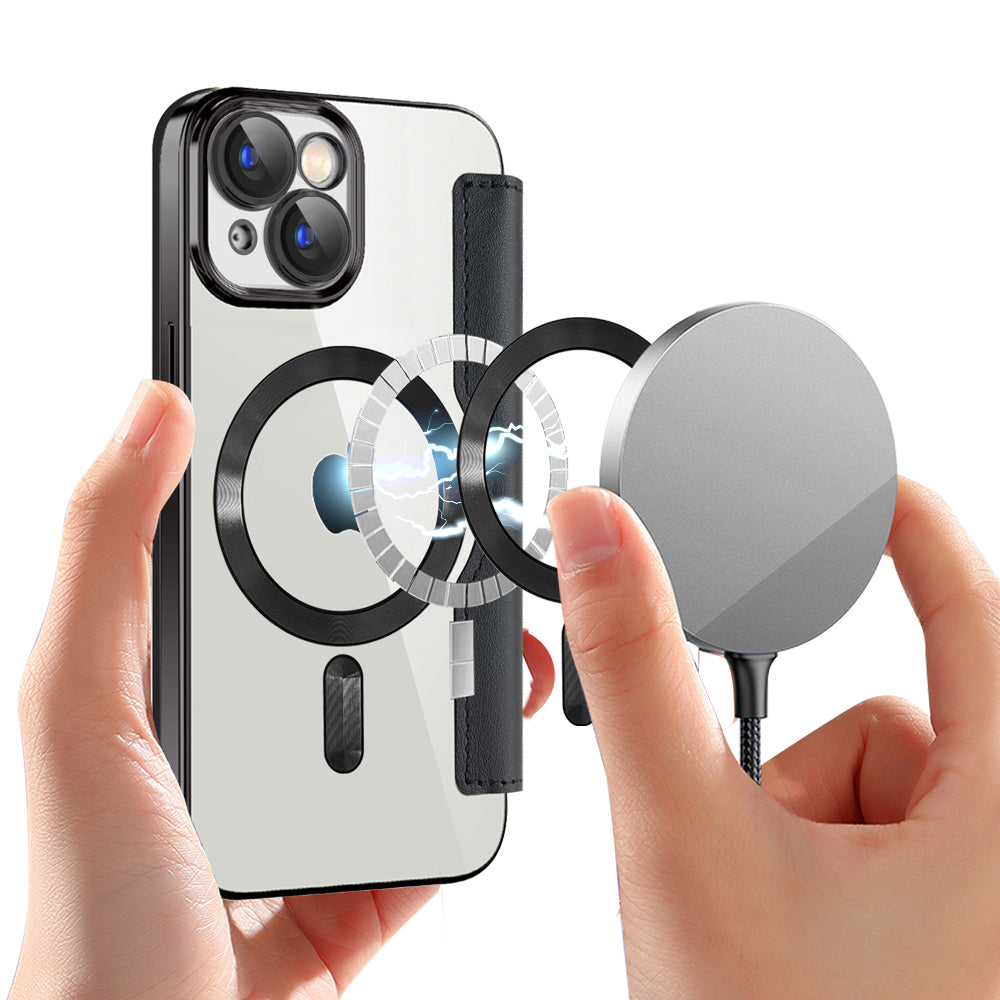 Coque MagSafe pour Apple iPhone 15 Plus, Techsuit, SmartMag Book, Noire