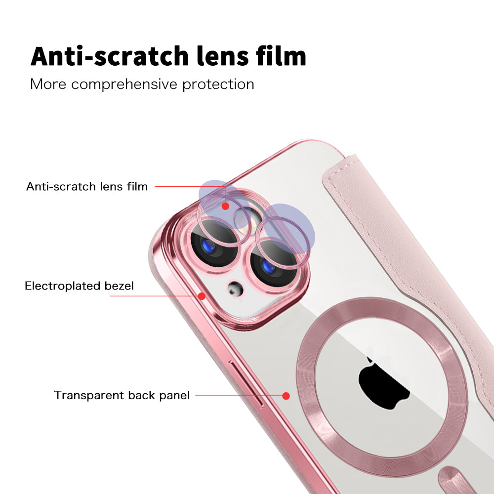 Coque MagSafe pour Apple iPhone 15 Plus, Techsuit, SmartMag Book, Rose