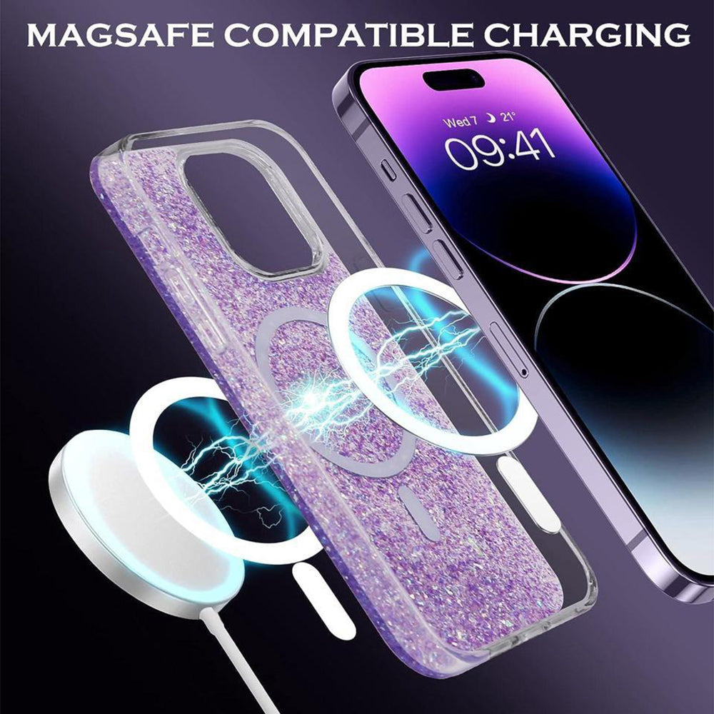 Coque MagSafe pour Apple iPhone 15 Plus, Techsuit, Paillettes Étincelantes, Magenta