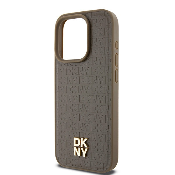 Étui MagSafe pour Apple iPhone 15 Pro, DKNY, Logo Métallique Monogramme, Marron