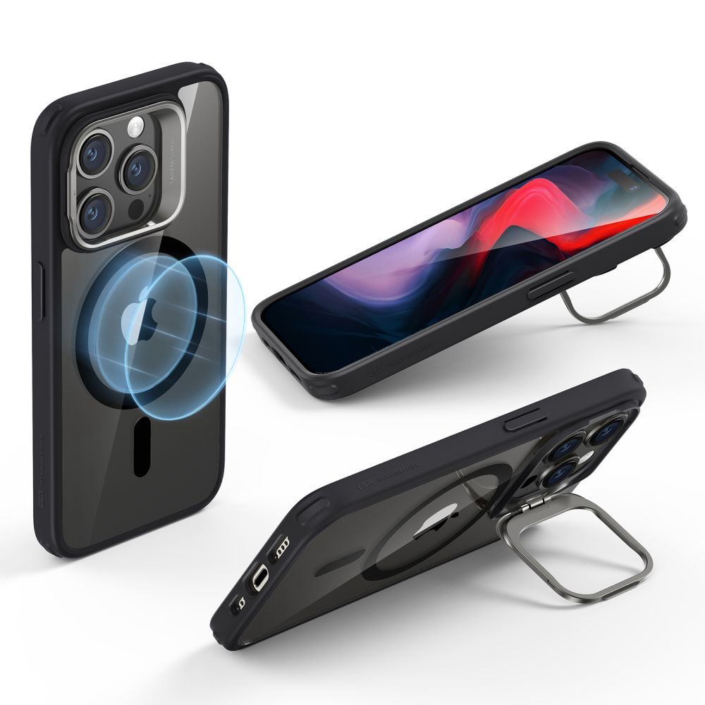Étui MagSafe pour Apple iPhone 15 Pro, ESR, Classic Hybrid Kickstand, Noir Transparent
