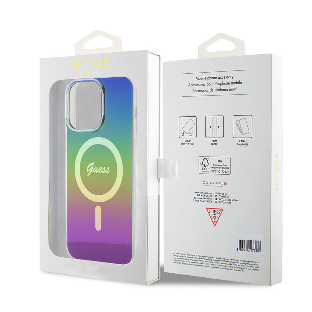 Coque MagSafe pour Apple iPhone 15 Pro, Guess, IML Iridescent, Multicolore