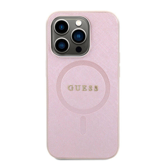 Étui MagSafe pour Apple iPhone 15 Pro, Guess, Saffiano, Rose