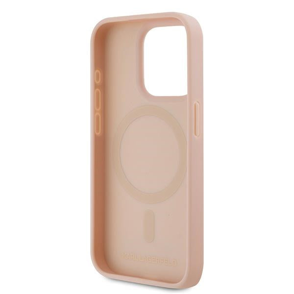 Étui MagSafe pour Apple iPhone 15 Pro, Karl Lagerfeld, Logo Métal Monogramme, Rose