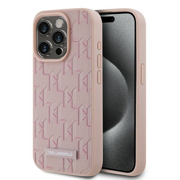 Étui MagSafe pour Apple iPhone 15 Pro, Karl Lagerfeld, Logo Métal Monogramme, Rose