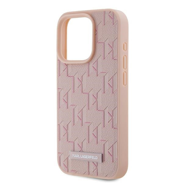 Étui MagSafe pour Apple iPhone 15 Pro, Karl Lagerfeld, Logo Métal Monogramme, Rose