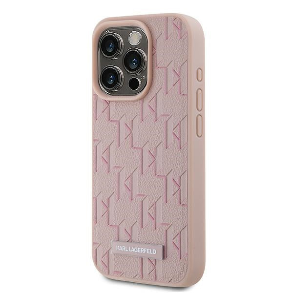 Étui MagSafe pour Apple iPhone 15 Pro, Karl Lagerfeld, Logo Métal Monogramme, Rose