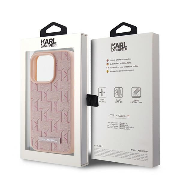 Étui MagSafe pour Apple iPhone 15 Pro, Karl Lagerfeld, Logo Métal Monogramme, Rose