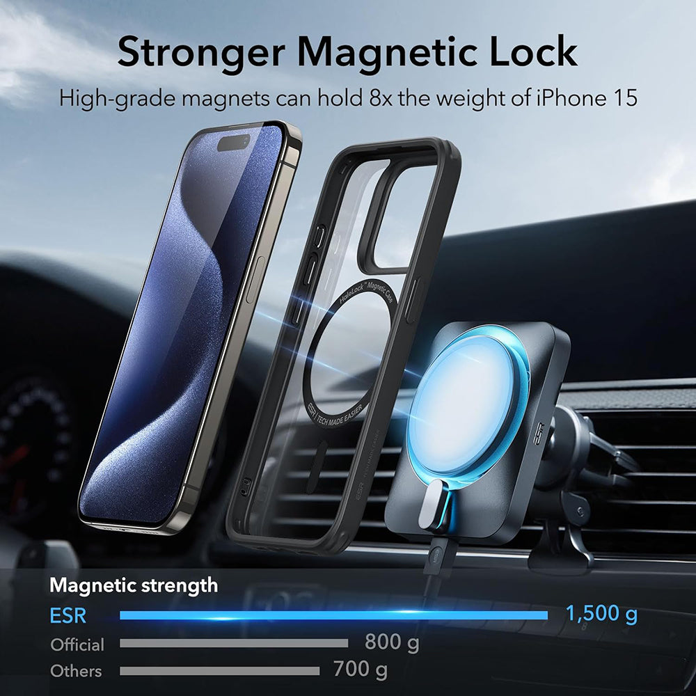 Coque MagSafe pour Apple iPhone 15 Pro Max, ESR, Classic Hybrid, Noire Transparente