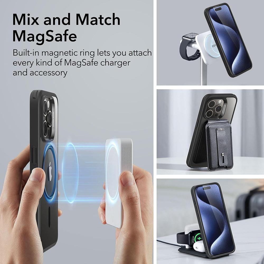 Coque MagSafe pour Apple iPhone 15 Pro Max, ESR, Classic Hybrid, Noire Transparente