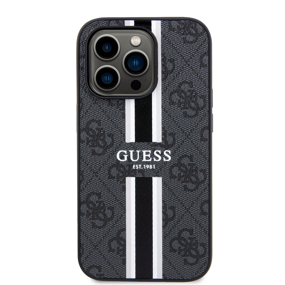MagSafe Hülle für Apple iPhone 15 Pro Max, Guess, 4G Printed Stripes, Schwarz