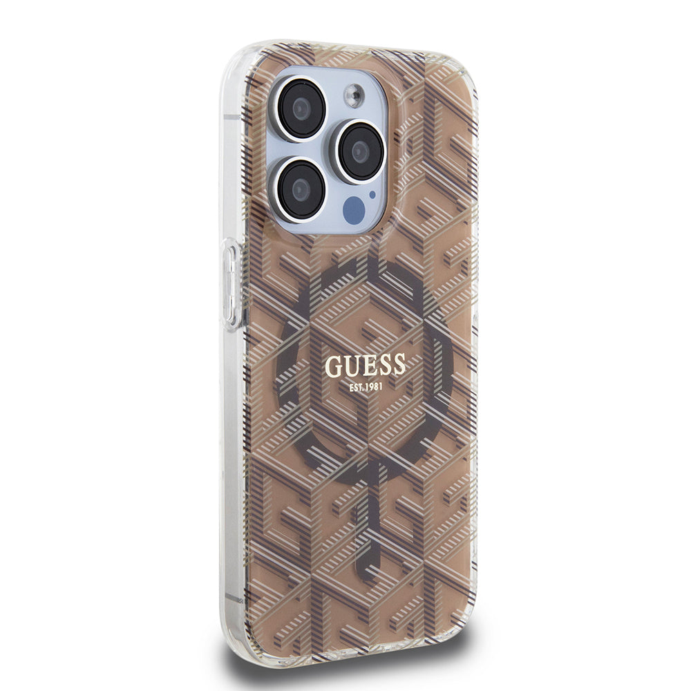 Housse MagSafe pour Apple iPhone 15 Pro Max, Guess, IML Gcube, Marron