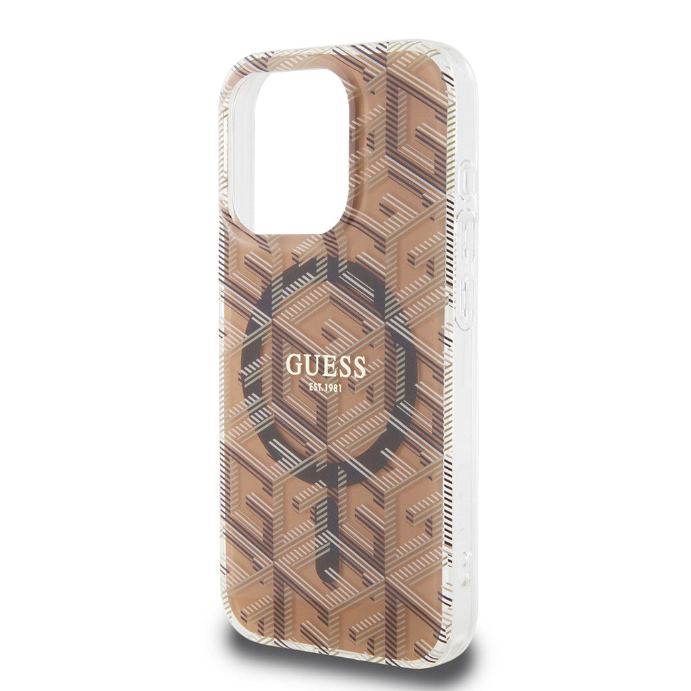 Housse MagSafe pour Apple iPhone 15 Pro Max, Guess, IML Gcube, Marron