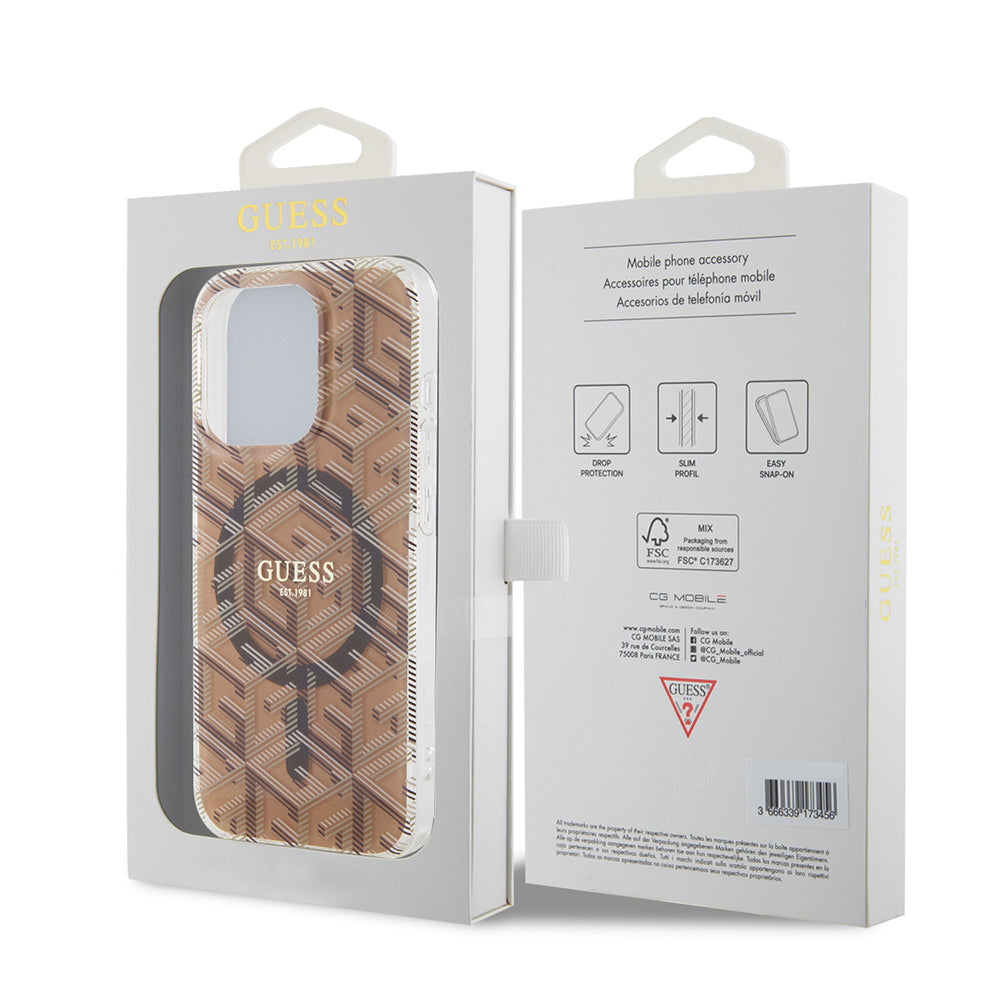 Housse MagSafe pour Apple iPhone 15 Pro Max, Guess, IML Gcube, Marron