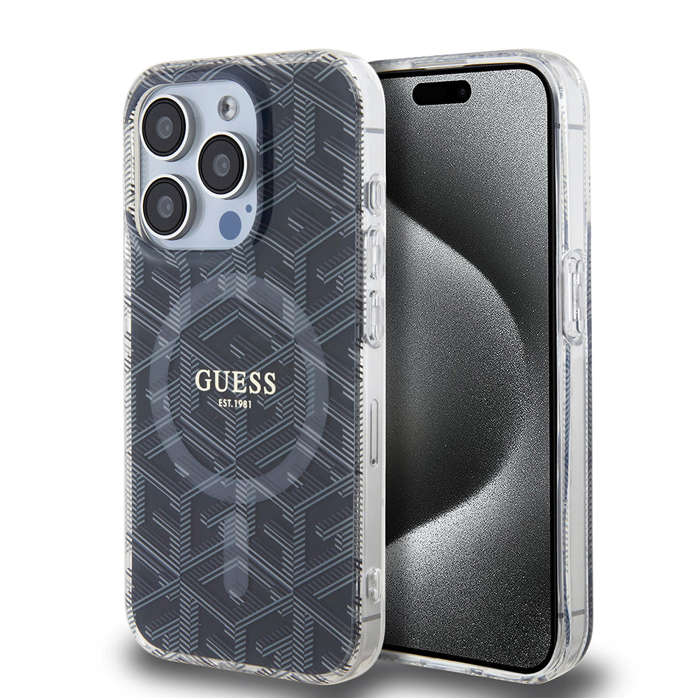 MagSafe Hülle für Apple iPhone 15 Pro Max, Guess, IML Gcube, Schwarz