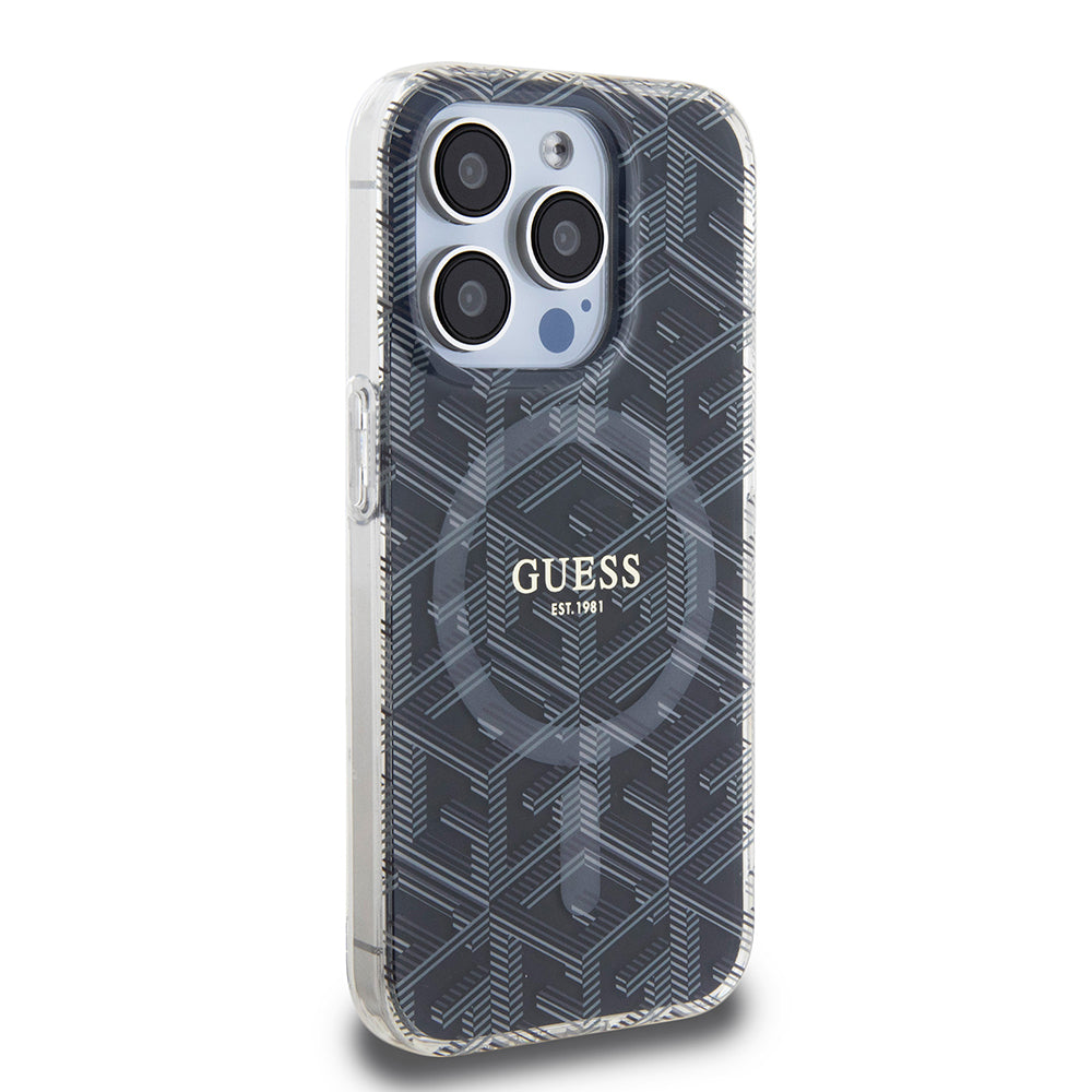 MagSafe Hülle für Apple iPhone 15 Pro Max, Guess, IML Gcube, Schwarz