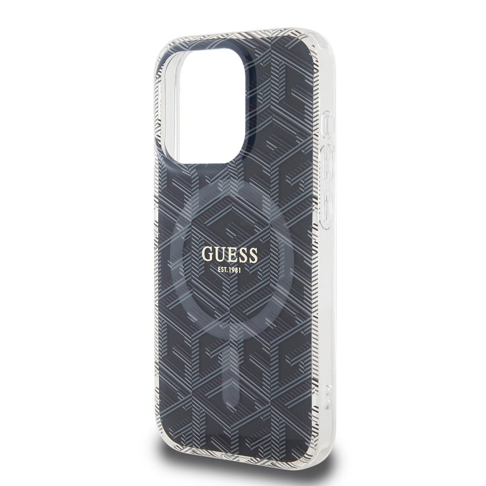 MagSafe Hülle für Apple iPhone 15 Pro Max, Guess, IML Gcube, Schwarz