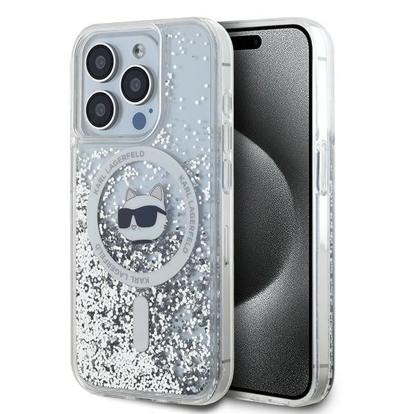 Coque MagSafe pour Apple iPhone 15 Pro Max, Karl Lagerfeld, Liquid Glitter Choupette Head, Transparente