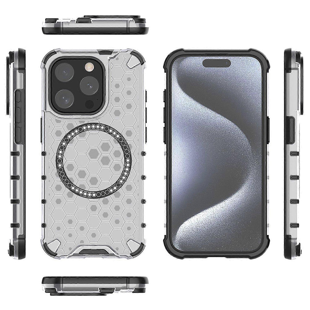 Coque MagSafe pour Apple iPhone 15 Pro Max, Techsuit, HoneyComb Shield, Blanche