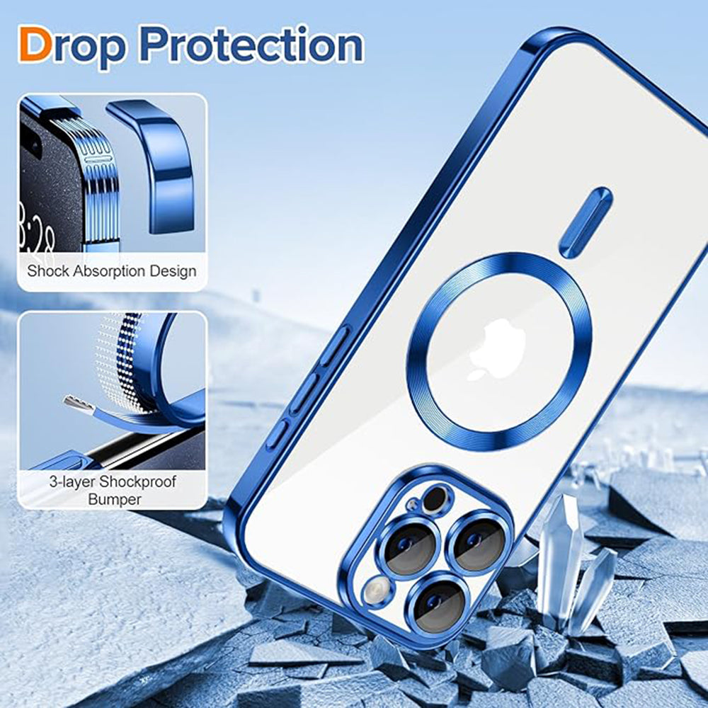 Coque MagSafe pour Apple iPhone 15 Pro Max, Techsuit, Luxury Crystal, Bleu Foncé