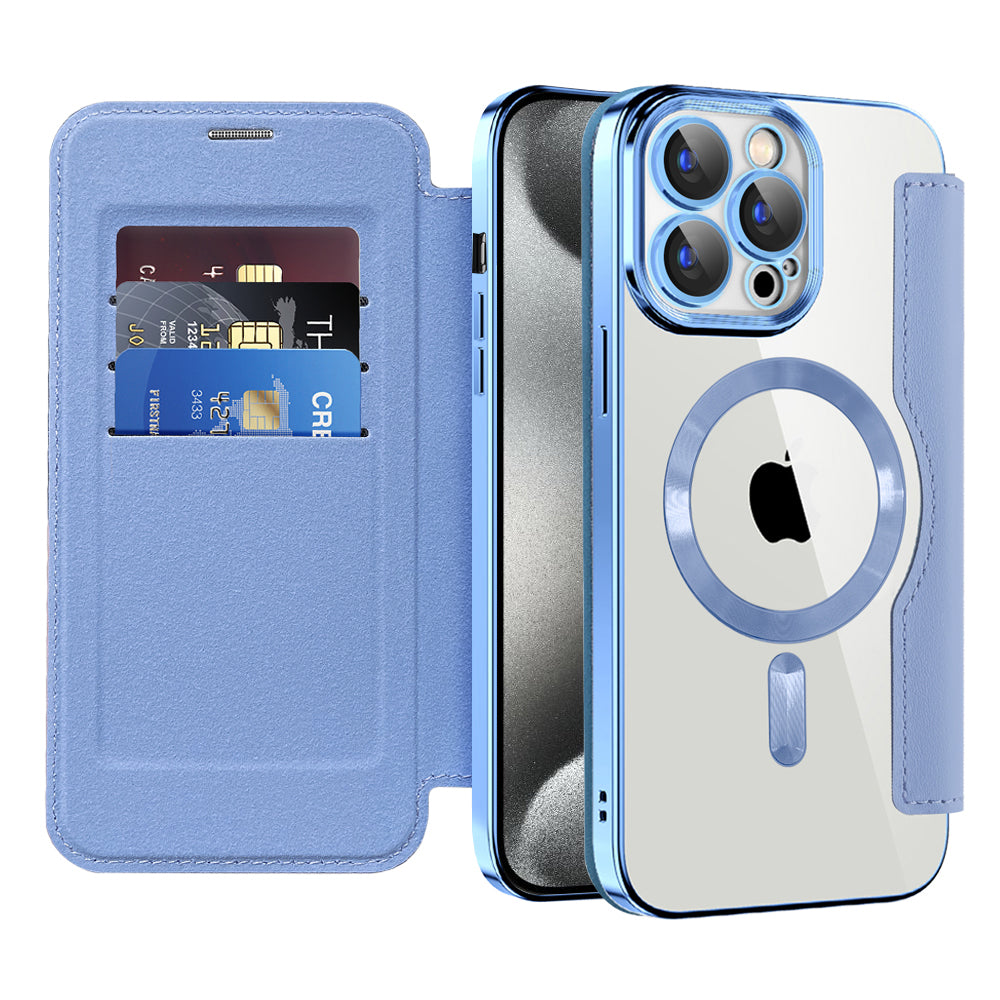 Coque MagSafe pour Apple iPhone 15 Pro Max, Techsuit, SmartMag Book, Bleu