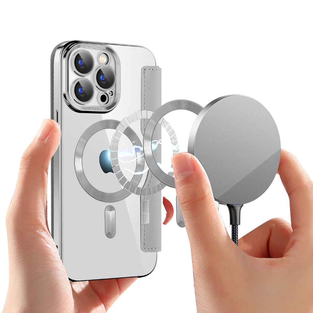 Coque MagSafe pour Apple iPhone 15 Pro Max, Techsuit, SmartMag Book, Gris