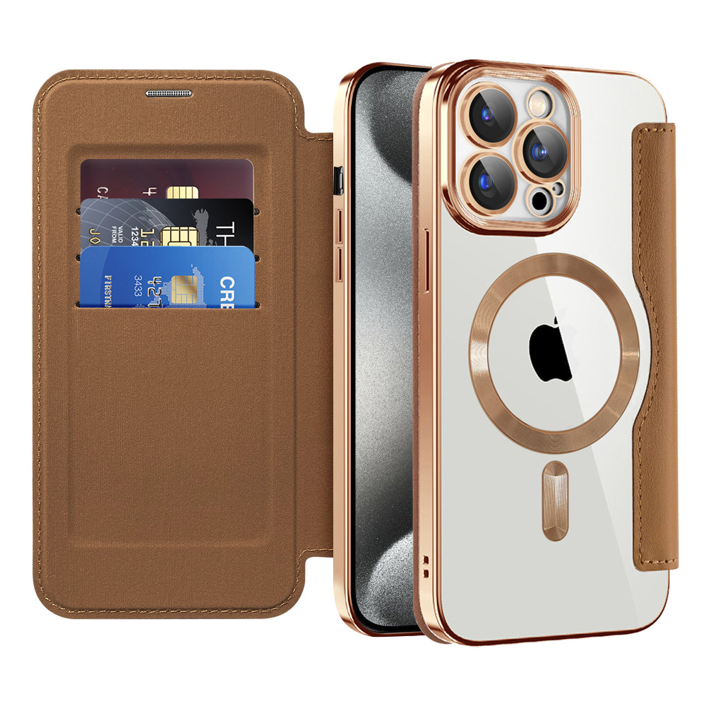 Coque MagSafe pour Apple iPhone 15 Pro Max, Techsuit, SmartMag Book, Marron