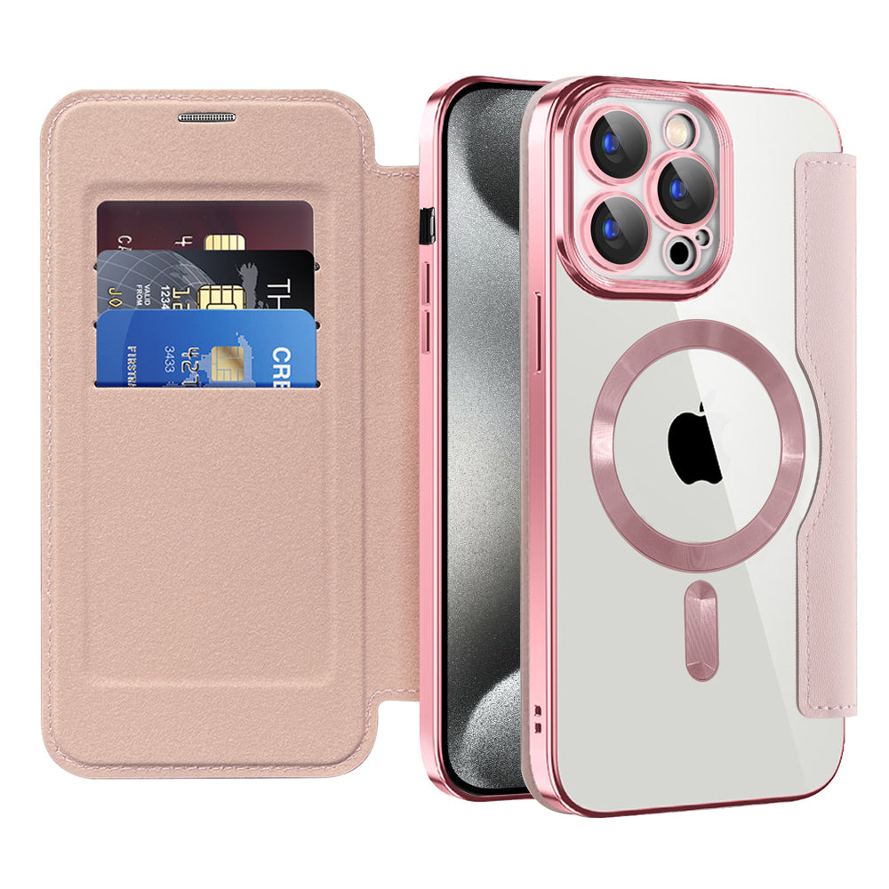 Coque MagSafe pour Apple iPhone 15 Pro Max, Techsuit, SmartMag Book, Rose