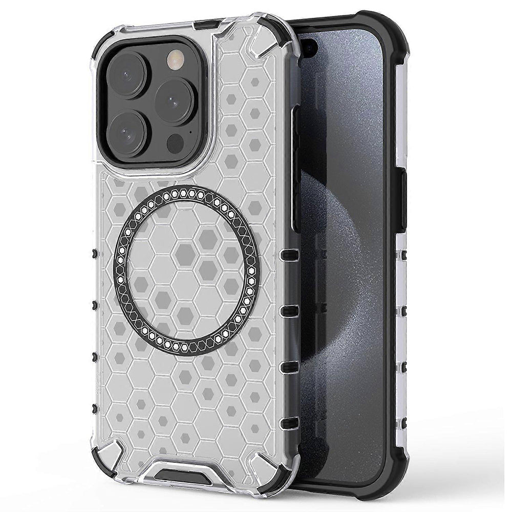 Coque MagSafe pour Apple iPhone 15 Pro, Techsuit, HoneyComb Shield, Blanche
