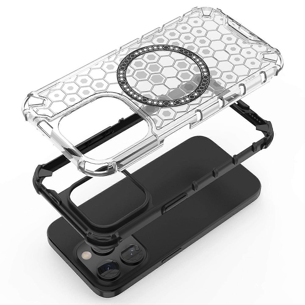 Coque MagSafe pour Apple iPhone 15 Pro, Techsuit, HoneyComb Shield, Noire
