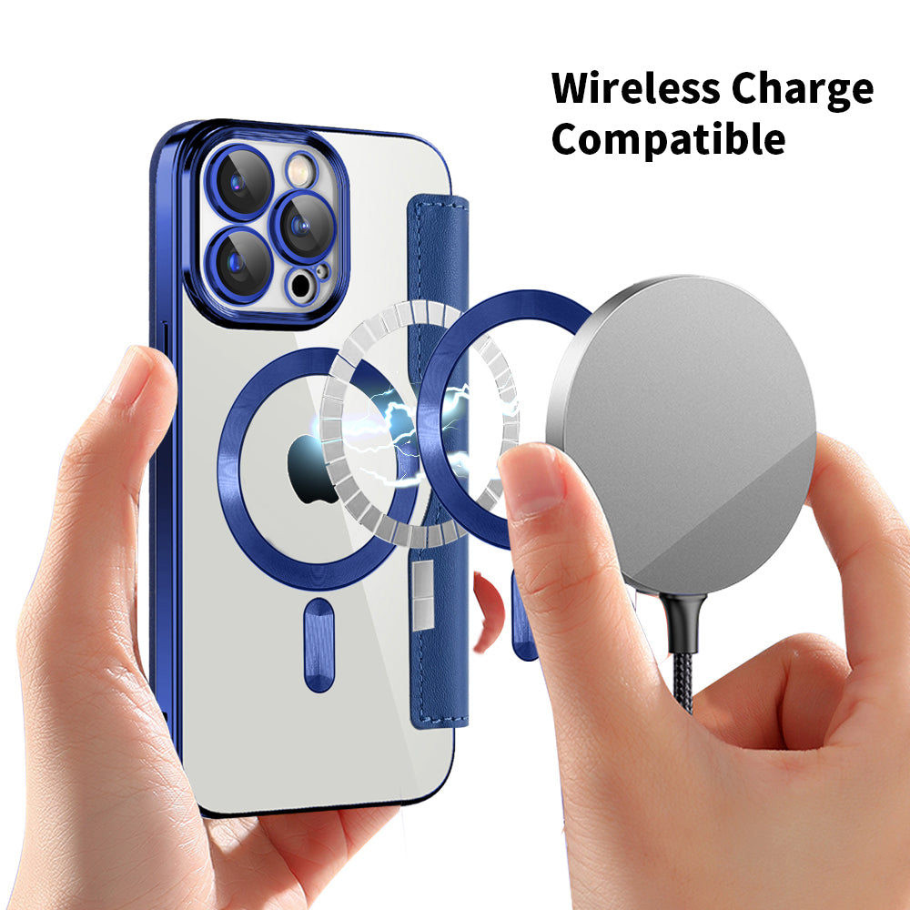 Coque MagSafe pour Apple iPhone 15 Pro, Techsuit, SmartMag Book, Bleue