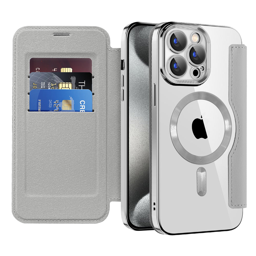 Coque MagSafe pour Apple iPhone 15 Pro, Techsuit, SmartMag Book, Gris
