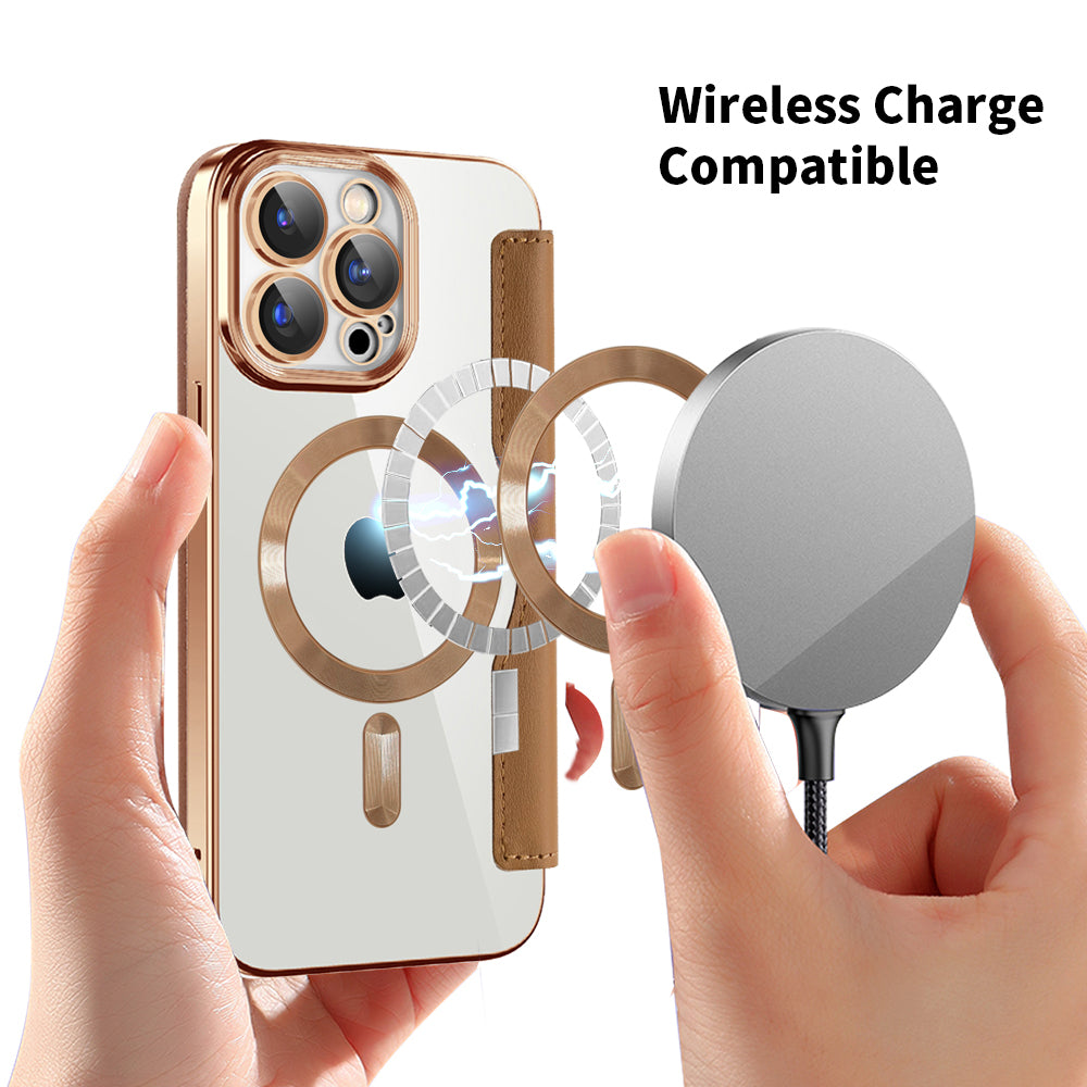 Coque MagSafe pour Apple iPhone 15 Pro, Techsuit, SmartMag Book, Marron