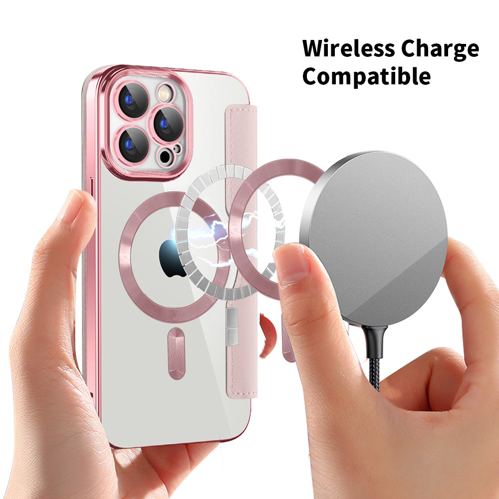 Coque MagSafe pour Apple iPhone 15 Pro, Techsuit, SmartMag Book, Rose