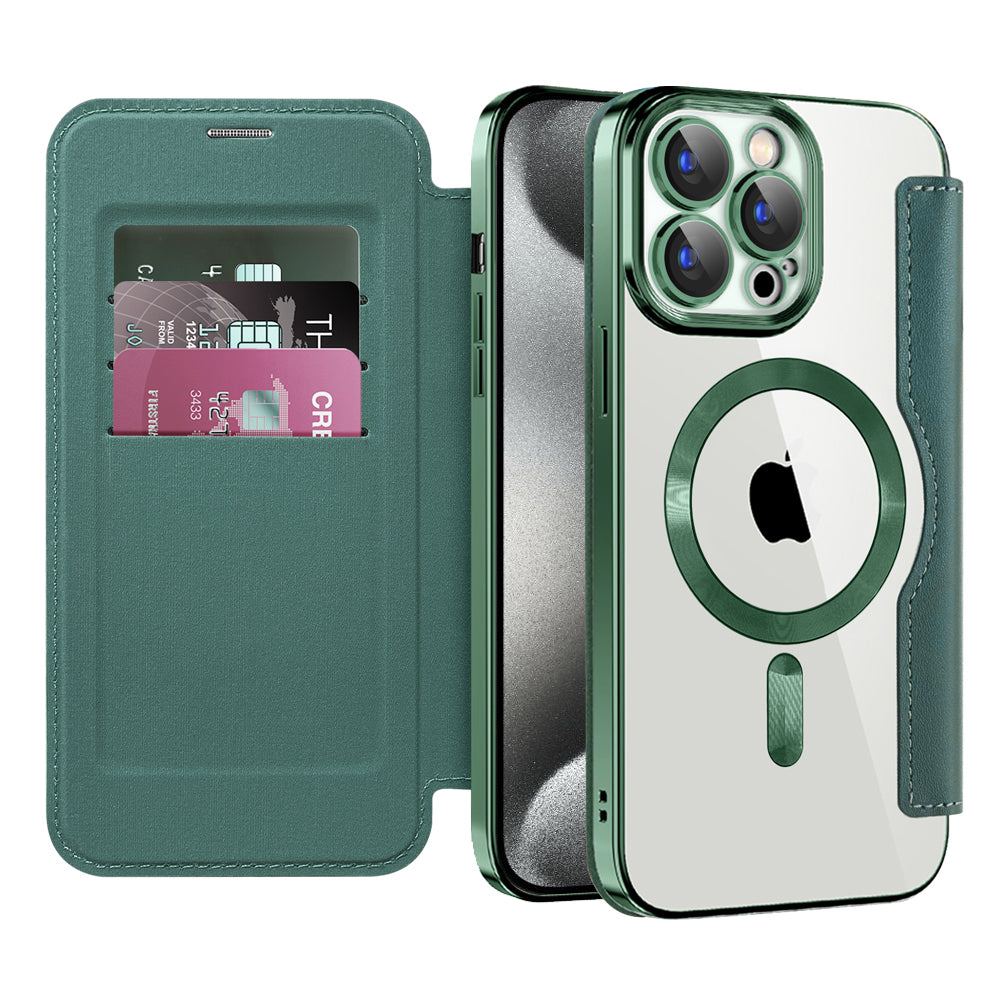 Coque MagSafe pour Apple iPhone 15 Pro, Techsuit, SmartMag Book, Vert