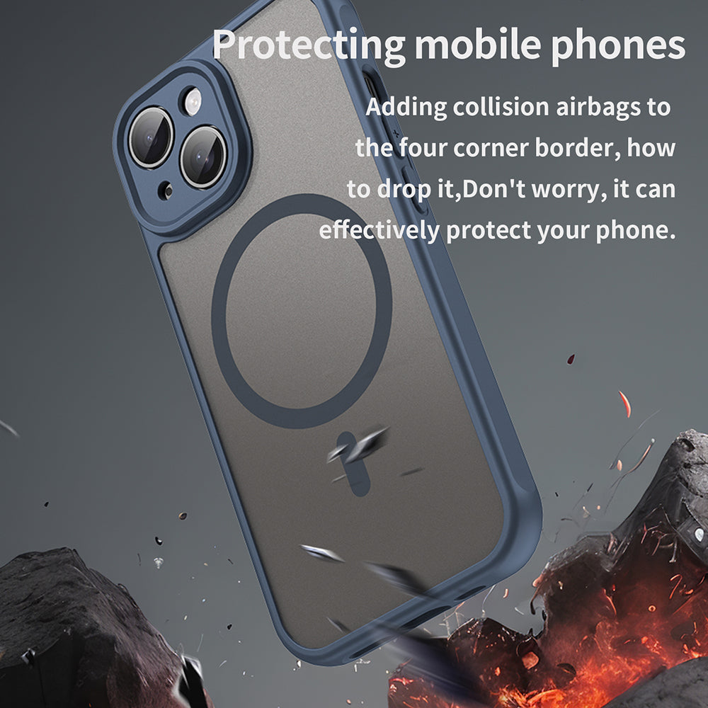 Coque MagSafe pour Apple iPhone 15, Techsuit, HaloFrost II, Bleu marine