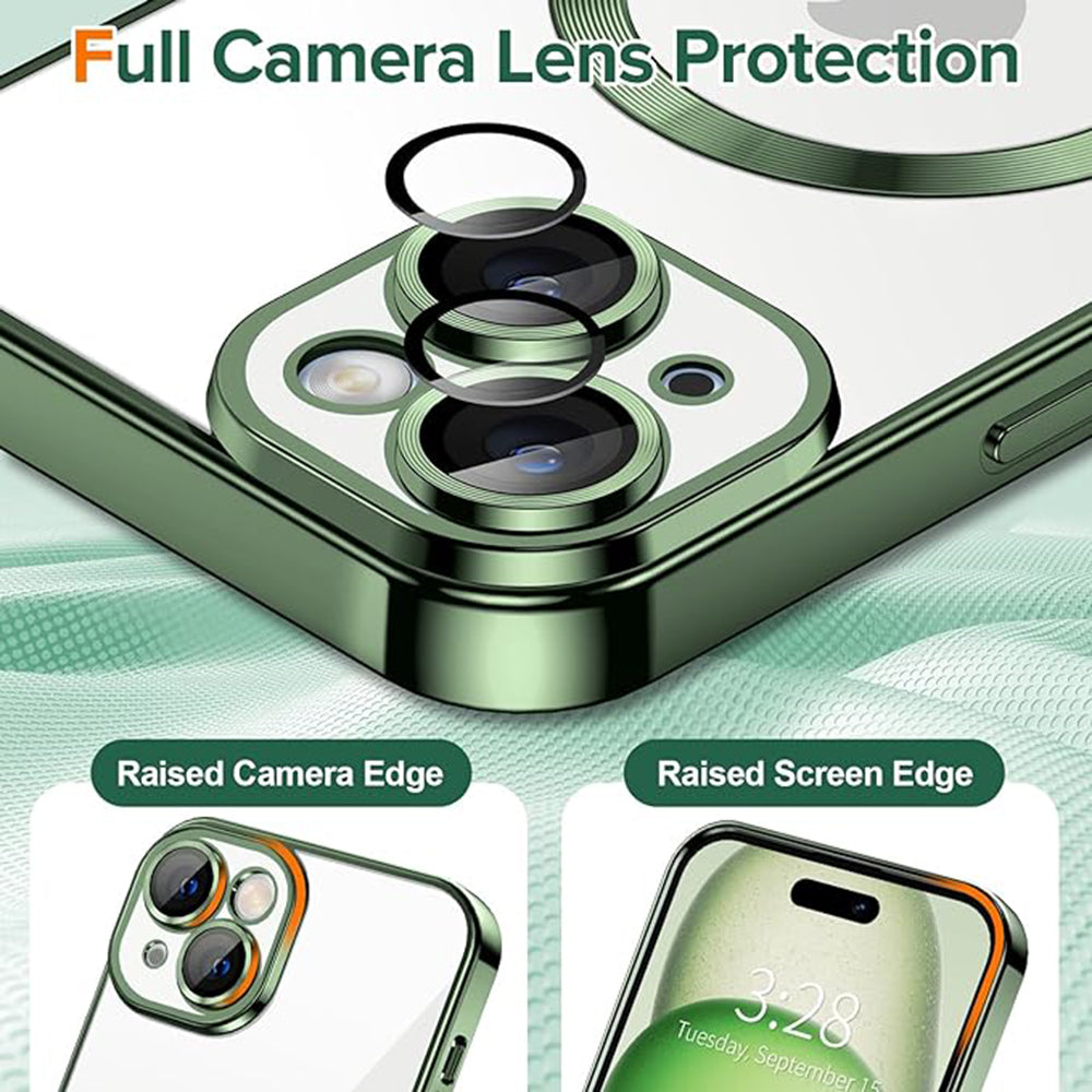 Coque MagSafe pour Apple iPhone 15, Techsuit, Luxury Crystal, Vert Foncé