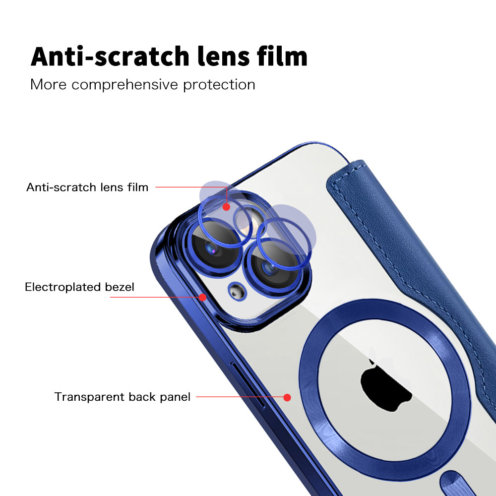 Coque MagSafe pour Apple iPhone 15, Techsuit, SmartMag Book, Bleue