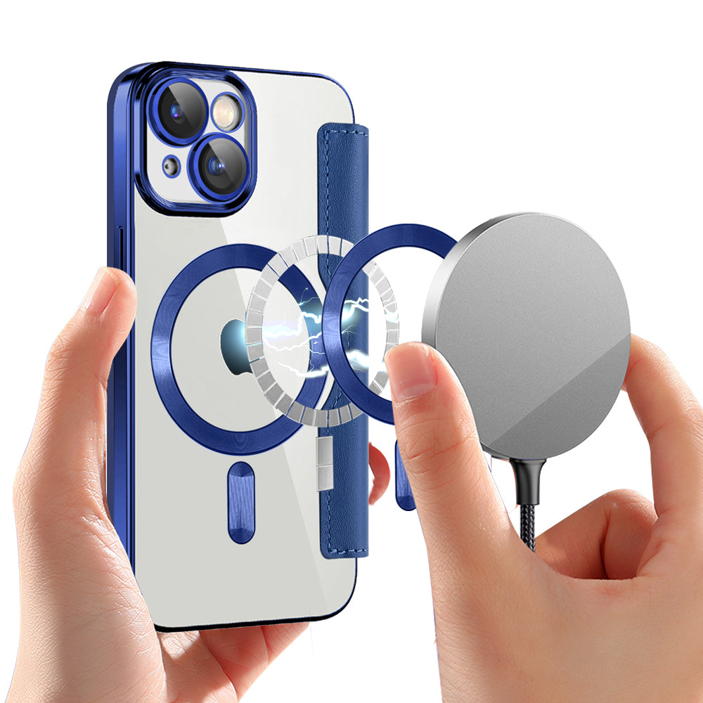 Coque MagSafe pour Apple iPhone 15, Techsuit, SmartMag Book, Bleue