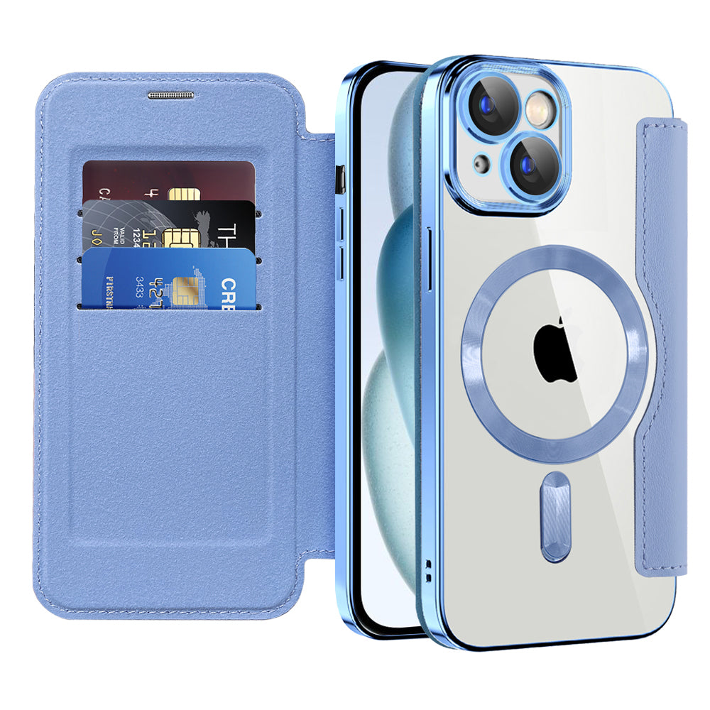 Coque MagSafe pour Apple iPhone 15, Techsuit, SmartMag Book, Bleu