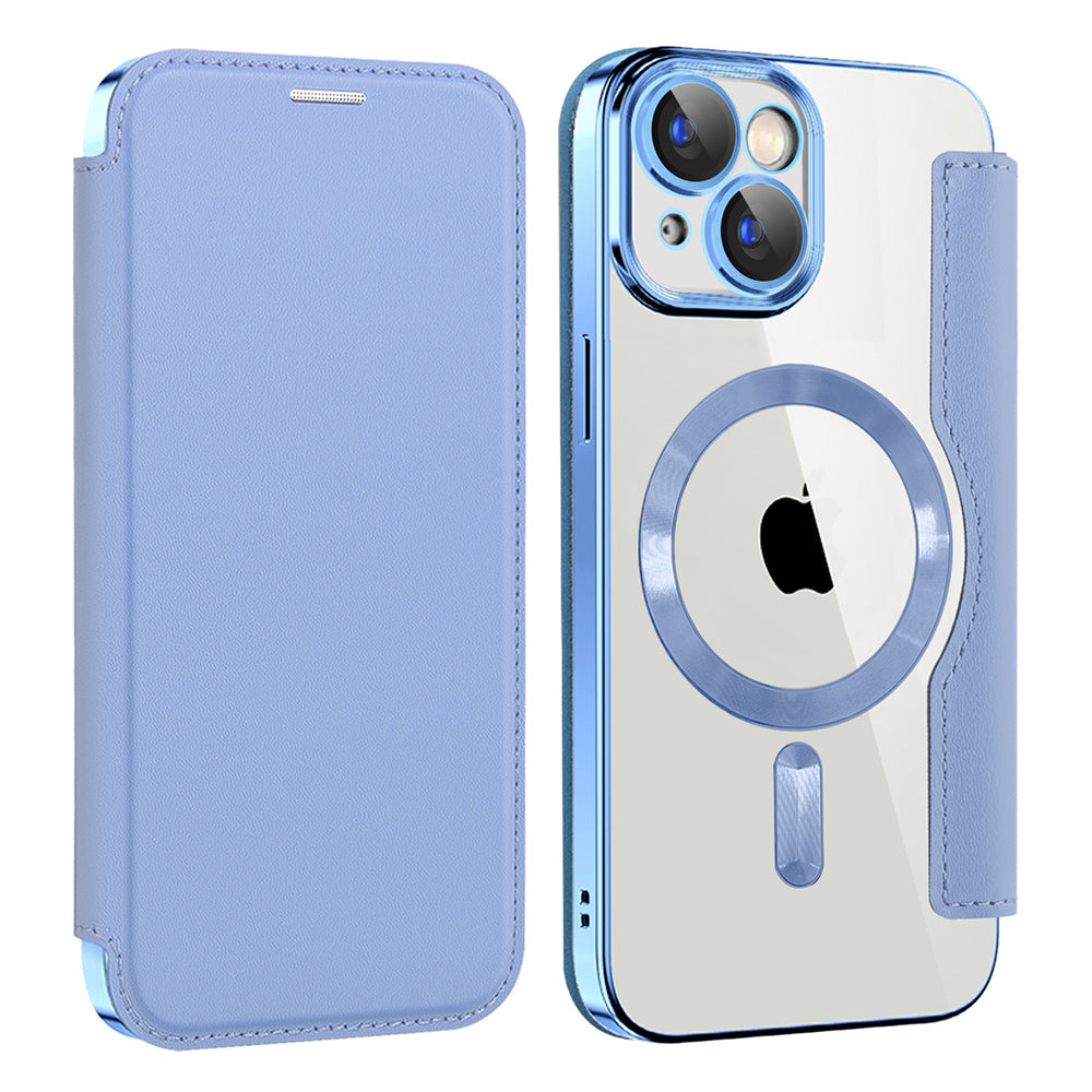 Coque MagSafe pour Apple iPhone 15, Techsuit, SmartMag Book, Bleu