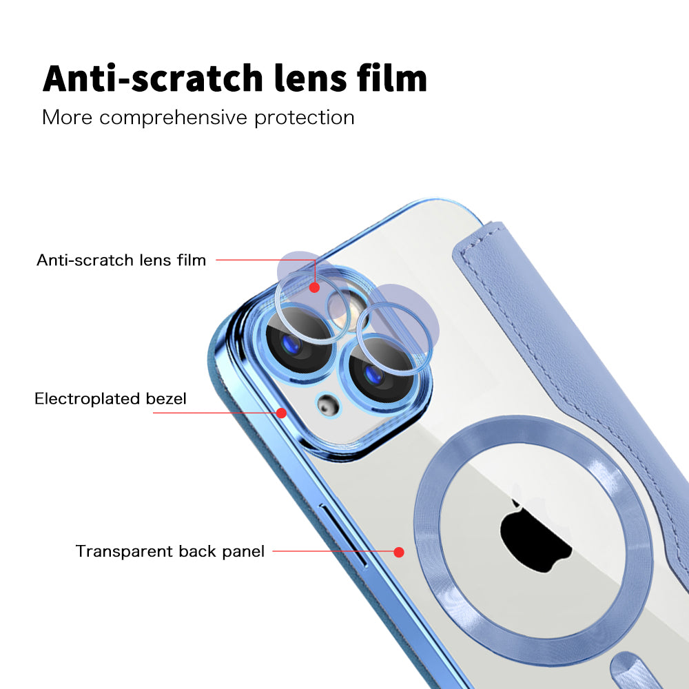 Coque MagSafe pour Apple iPhone 15, Techsuit, SmartMag Book, Bleu