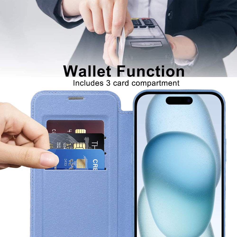 Coque MagSafe pour Apple iPhone 15, Techsuit, SmartMag Book, Bleu