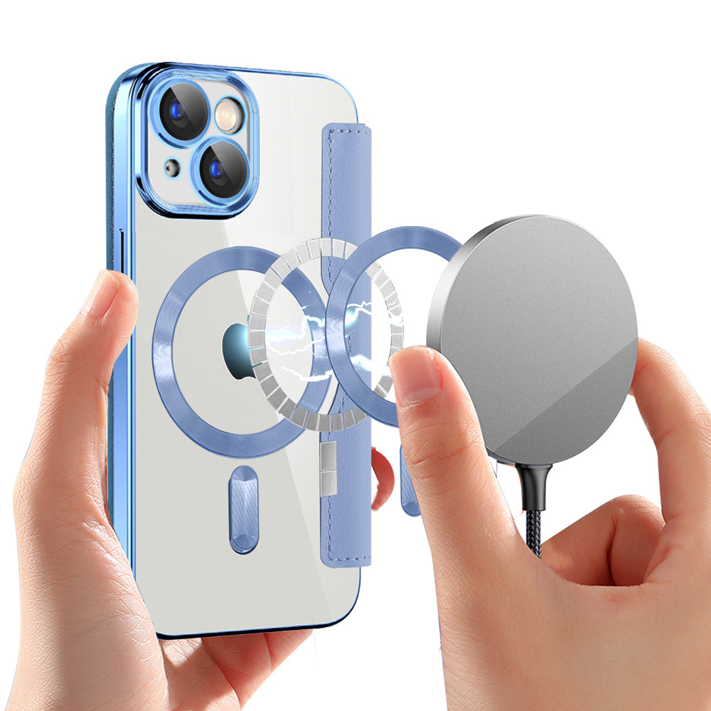 Coque MagSafe pour Apple iPhone 15, Techsuit, SmartMag Book, Bleu