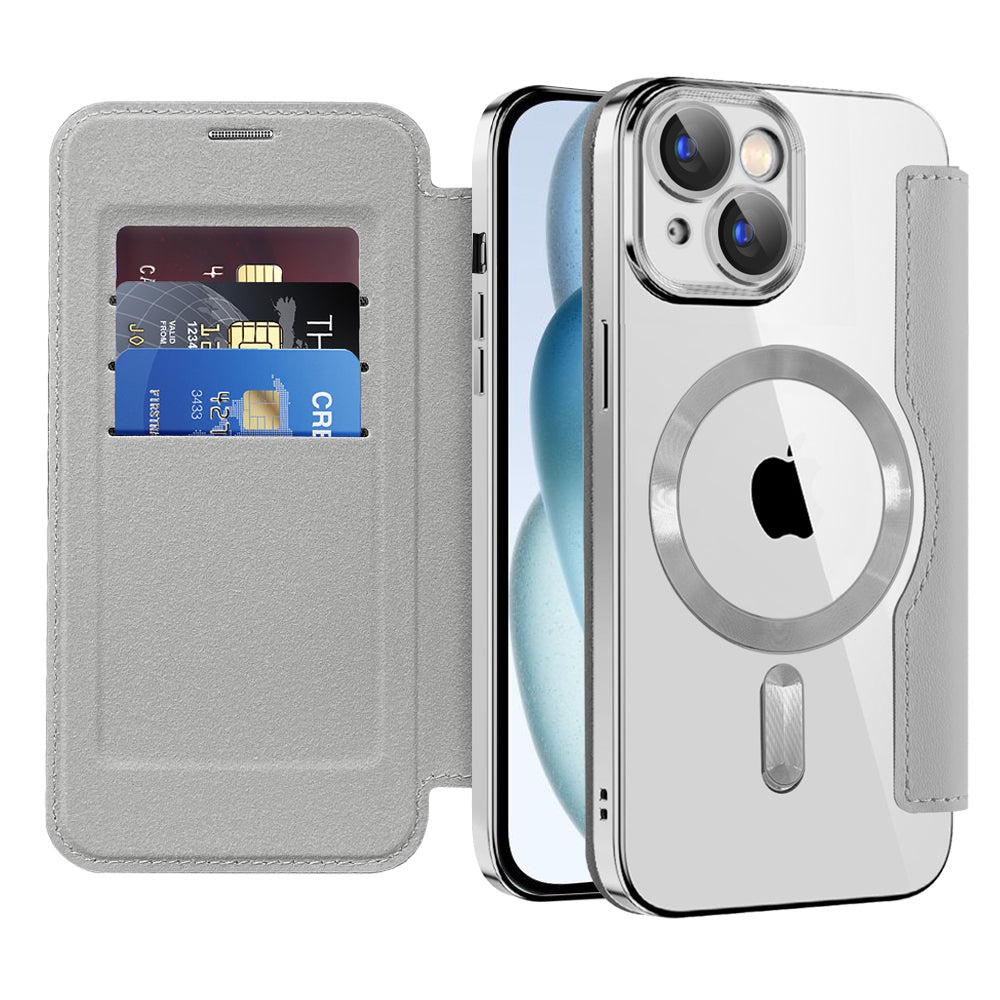 Coque MagSafe pour Apple iPhone 15, Techsuit, SmartMag Book, Gris