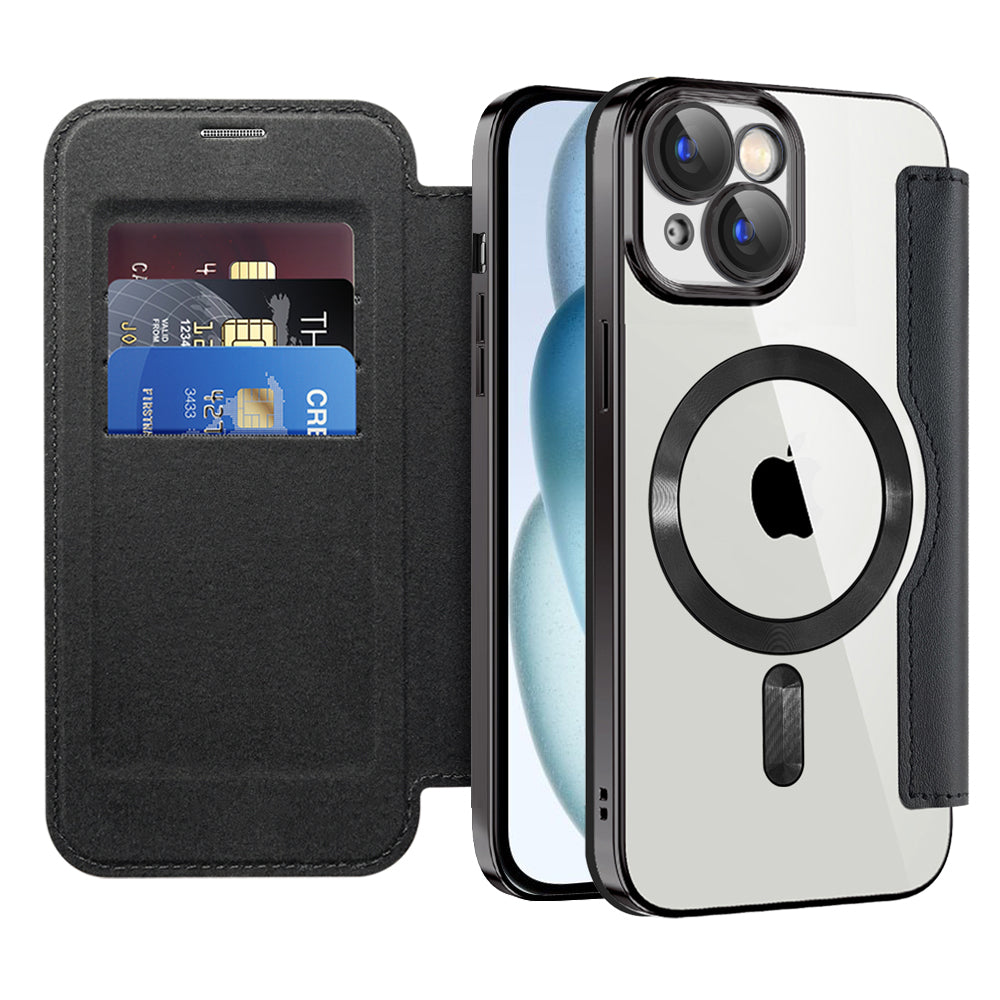 Coque MagSafe pour Apple iPhone 15, Techsuit, SmartMag Book, Noire