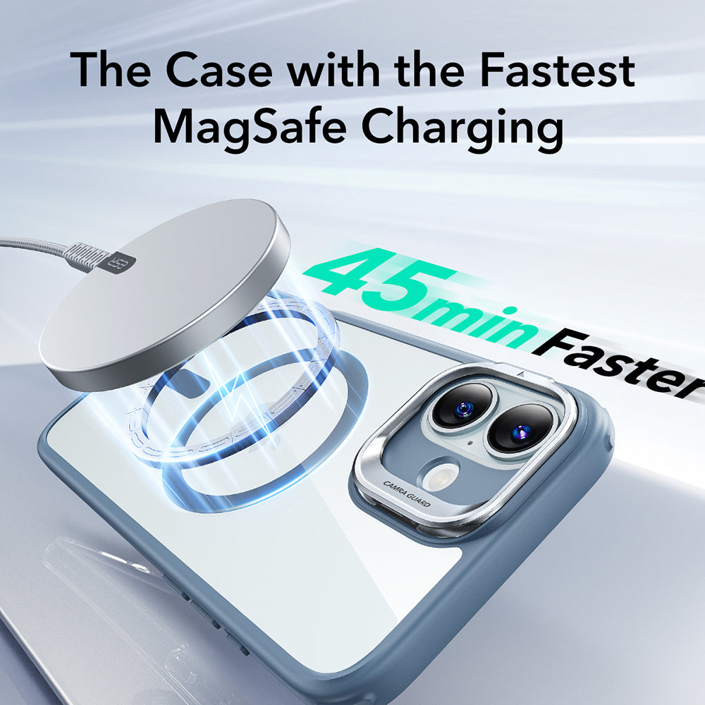 MagSafe Hülle für Apple iPhone 16, ESR, Classic Hybrid Kickstand, Transparent Blau