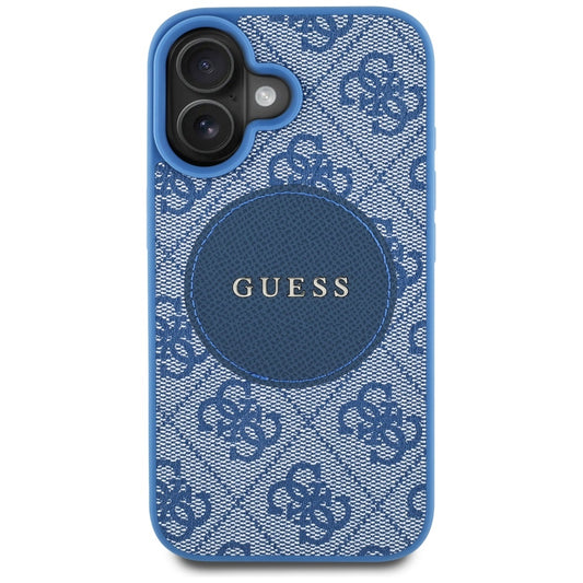 Coque MagSafe pour Apple iPhone 16, Guess, 4G Circle Classic Logo, Bleue